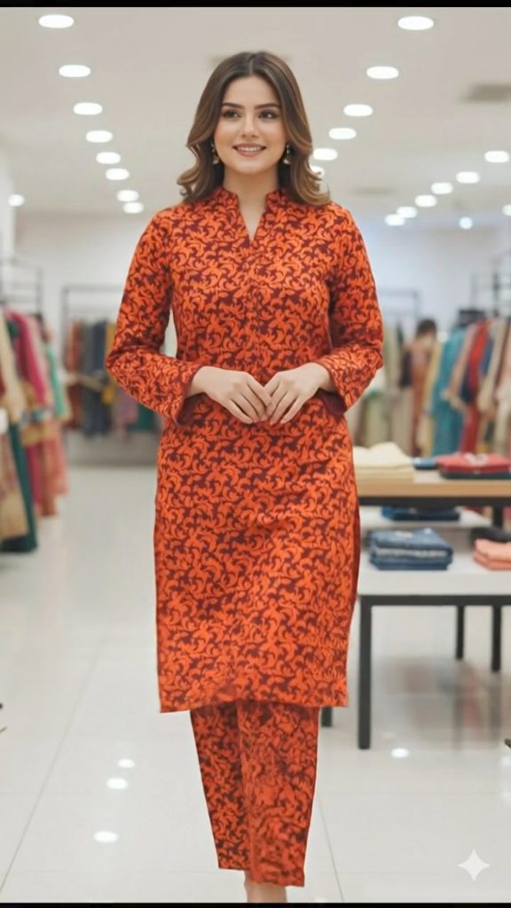 🥳 Sale Sale M-6414   Imported Korean Kotrai  Woolen Velvet Same print Shirt & Truzer 2pc